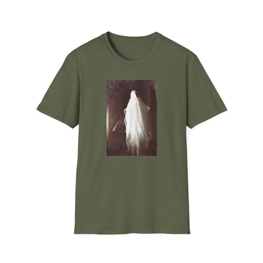 Ethereal Haunting - Ghost  image Cotton T-Shirt - Green - Softstyle Unisex-Threads from the Crypt