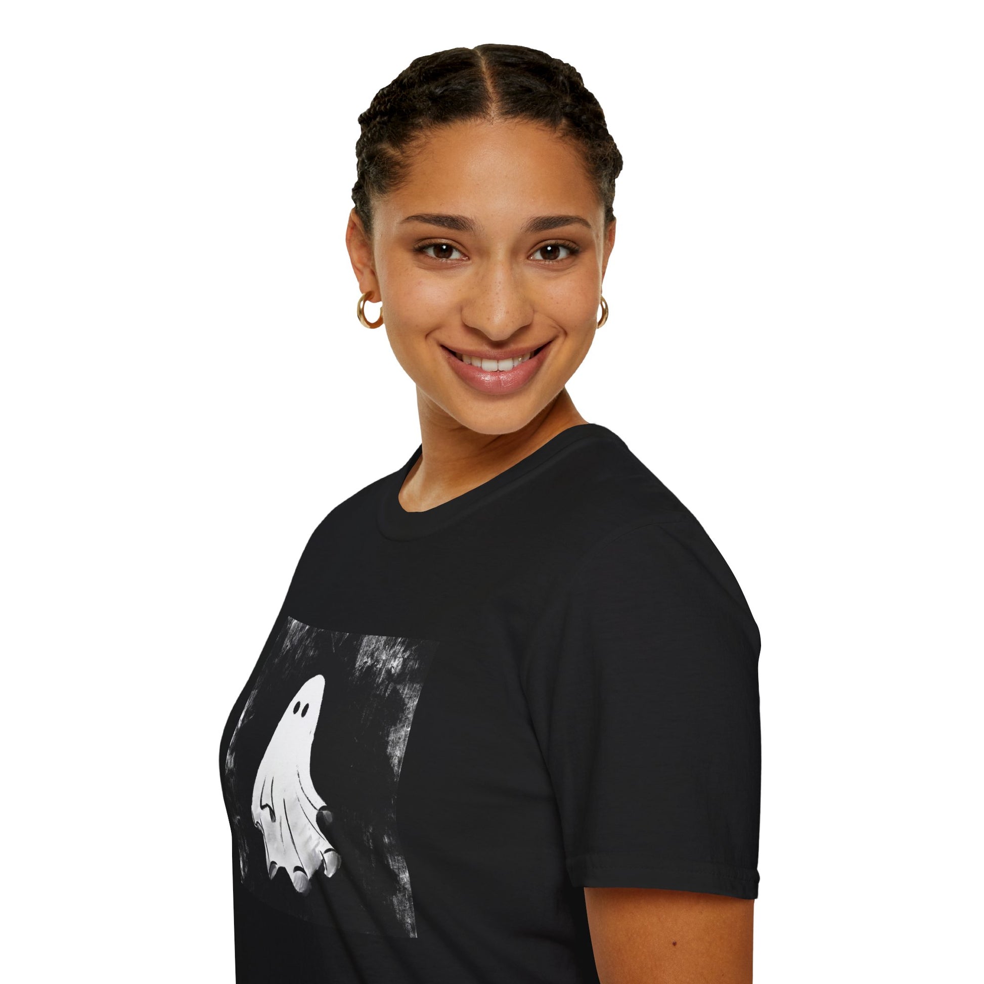 My Spooky Friend - Ghost Image - Unisex  Cotton T-Shirt - Black-Threads from the Crypt