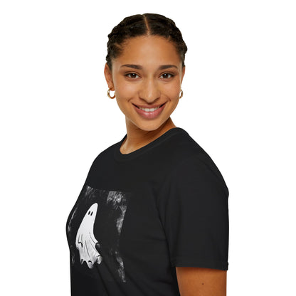 My Spooky Friend - Ghost Image - Unisex  Cotton T-Shirt - Black-Threads from the Crypt