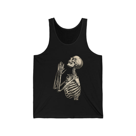 Praying Skeleton Tank Top-Threads from the Crypt