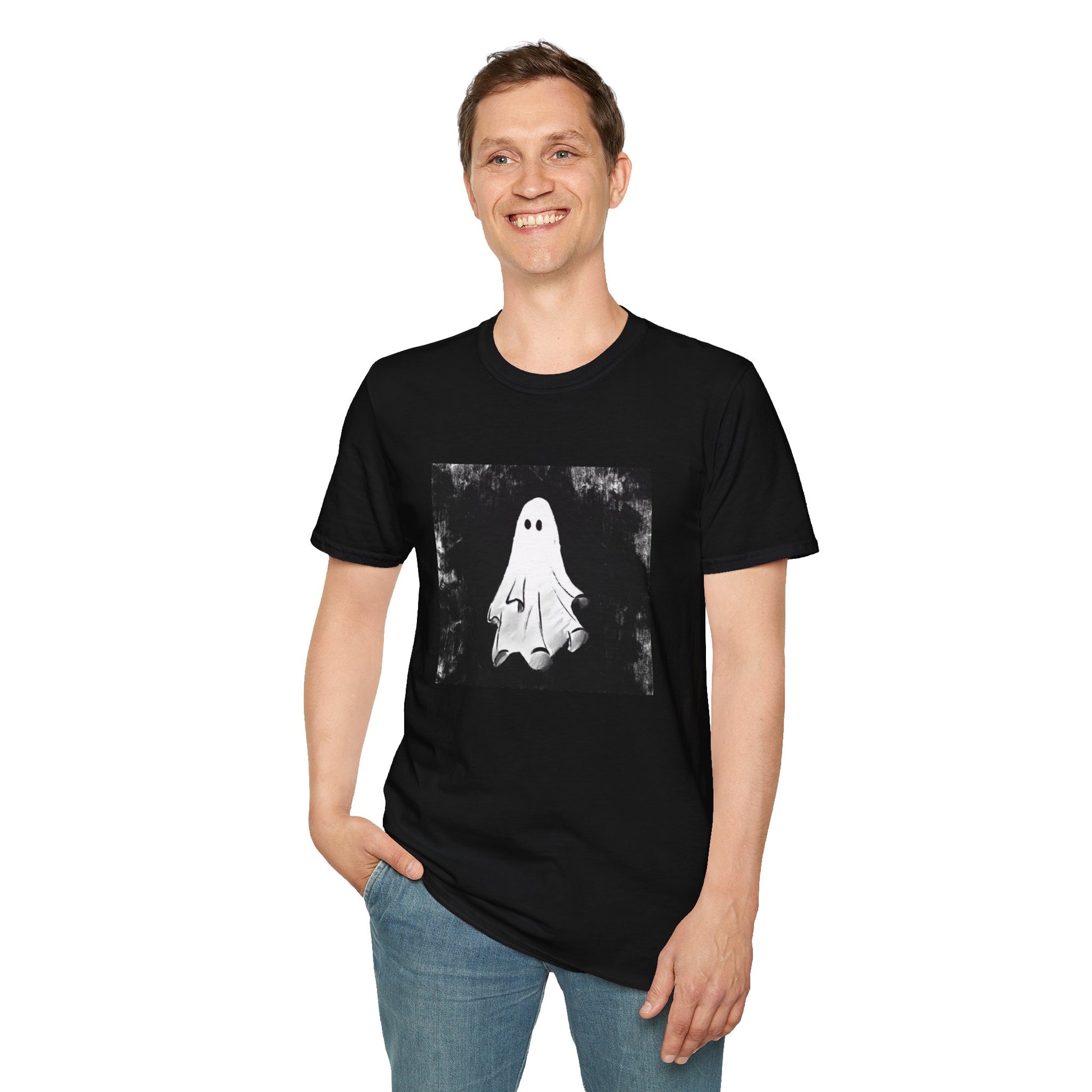 My Spooky Friend - Ghost Image - Unisex  Cotton T-Shirt - Black-Threads from the Crypt